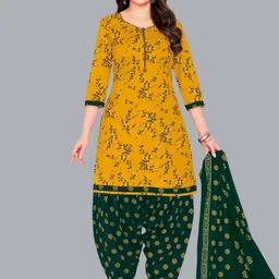 Simmu Floral Printed Round Neck Straight Pure Cotton Kurta With Patiala & Dupatta-picture-28