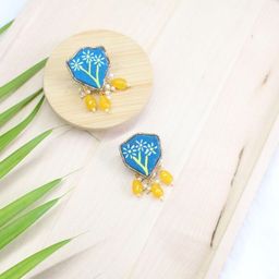 SunBloom Blue Floral Handpainted Earrings-image-92