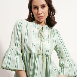 Tokyo Talkies Embroidered Tie-Up Neck Bell Sleeve Cotton Peplum Top-picture-41