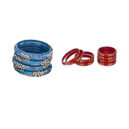 1ST TIME Set Of 12 Blue Alloy Artificial Stones & Beads Bangles-picture-2