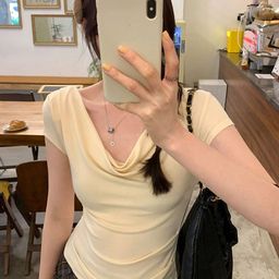 HERE&NOW Women Cowl Neck Short Sleeves Crop Top-picture-36