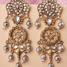 KARATCART Gold-Plated Contemporary Kundan Stoned Drop Earrings-83