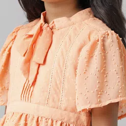UNDER FOURTEEN ONLY Girls Self Design Tie-Up Neck Fit and Flare Above Knee Dress image 4