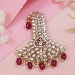 I Jewels Gold Plated Kundan Safa Kalangi Brooch-image-62