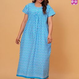 MAYA PRINT Pack Of 2 Printed Pure Cotton Maxi Nightdress-image-78