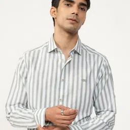 Andamen Semi Casual Men Cotton Linen Stripe Regular Fit Shirt-image-19