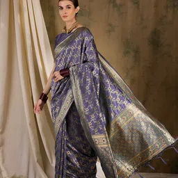 DEVATITHI Ethnic Motifs Zari Silk Blend Banarasi Saree-picture-15