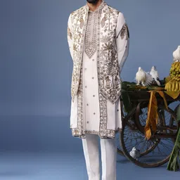 KALPRAAG Men Floral Embroidered Regular Sequinned Kurta with Trousers & With Dupatta-picture-21