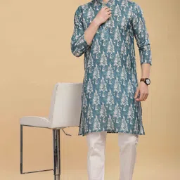Anouk Blue Abstract Printed Mandarin Collar Cotton Straight Kurta-picture-28