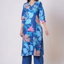 GoSriKi Floral Printed V-Neck Straight Kurta With Trousers-picture-16