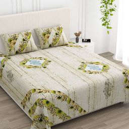 Qfab Green Floral 144 TC King Bedsheet with 2 Pillow Covers-image-59