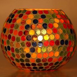 Somil Vibrant Multicolor Glass Candle Holder Add A Touch Of Magic To Diwali, Parties & Candlelight Dinners, Size-9.5 X 9.5 X 7 Cm Pack OF 1-picture-4