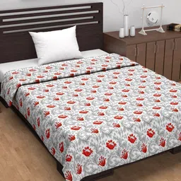 Divine Casa Emrald Red Floral Printed 120 GSM Cotton AC Room Reversible Single Bed Dohar-image-85