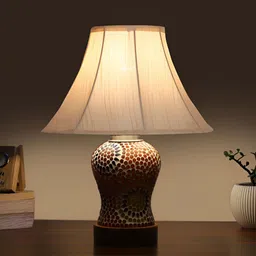 Devansh Off White Printed Wood Frusturical Shaped Table Lamp image 5