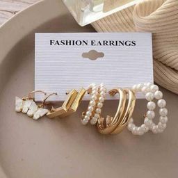 GOLDIWALA Set Of 10 Gold Plated Pearls Beaded Geometric Half Hoop Earrings-8