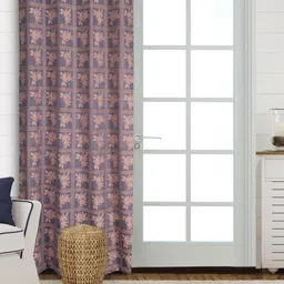 Saral Home Blue & Beige Floral Black Out Door Curtain-image-35