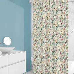 ArtzFolio Cream Colored & Green Printed Waterproof Shower Curtain-image-53