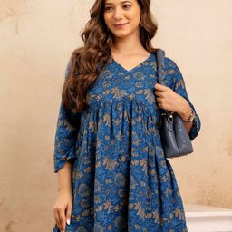 HYTEN Floral Printed V-Neck Kurti-35