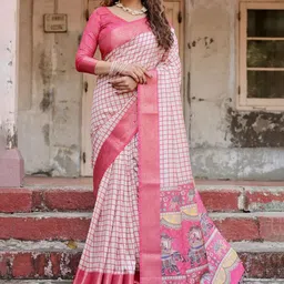 ALMAARI FASHION Checked Zari Pure Silk Banarasi Saree-picture-35