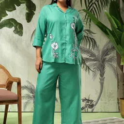 Bani Women Plus Size Floral Embroidered Shirt Collar Shirt & Palazzo-picture-56