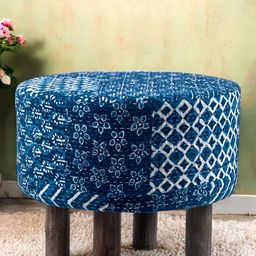 Ikiriya Blue & White printed Wooden Round Ottomans-image-44