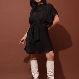 PURVAJA Cowl Neck Kimono Sleeve Satin Fit & Flare Mini Dress-image-15