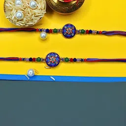 Anouk Set Of Beaded Cotton Thread with AD Stones & Meenakari Designer Rakhi for Brother-18