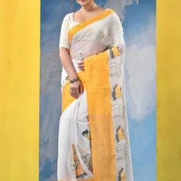 DESH BIDESH Woven Design Embroidered Pure Cotton Handloom Khadi Saree-image-29