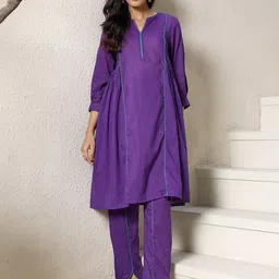Ambraee Women Regular Pure Cotton Kurta with Trousers-image-39