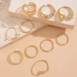 Jewels Galaxy Set Of 10 Gold Plated Midi Adjustable Finger Rings image 1