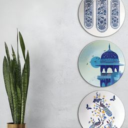 THE QUIRKY HOME 3Pcs White & Blue Printed Ceramic Premium Decorative Wall Decors-image-37