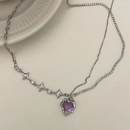 VAGHBHATT Stainless Steel Heart & Star Charm Layered Statement Necklace-image-7