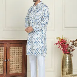 Anouk Blue Geomteric Printed Mandarin Collar Sequinned Kurta With Pyjamas image 5