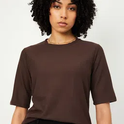 max Self Design Round Neck Regular Fit T-shirt-image-13