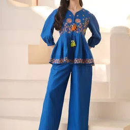 Stylum Embroidered V Neck Top With Trousers Co-Ords-image-10