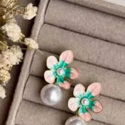 Amrav Cubic Zirconia Studded Floral Shaped Drop Earrings-73