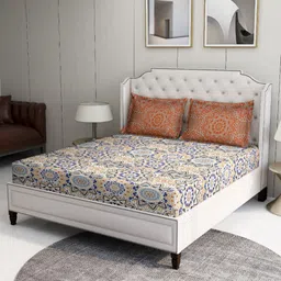 BOMBAY DYEING Brown & White Floral 100 TC Queen Aster Bedsheet with 2 Pillow Covers-image-94
