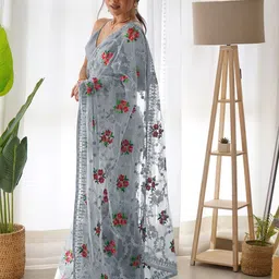 Anouk Floral Embroidered Net Saree-image-61
