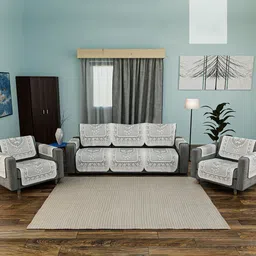 Kuber Industries Grey & White Cotton Sofa Cover With Arms-image-95