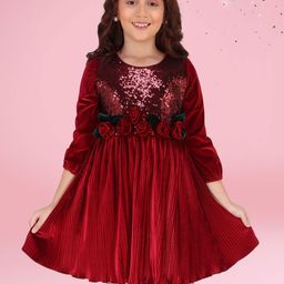 CUTECUMBER Girls Embellished Velvet Fit & Flare Dress-picture-8