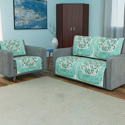 Kuber Industries Green & White Printed Velvet Sofa Cover-76