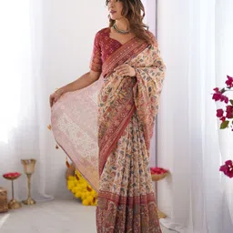 ALMAARI FASHION Floral Printed Pure Cotton Jamdani Saree-picture-16