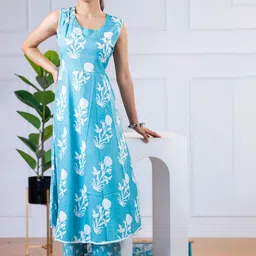 Sunekh Women Floral Printed Anarkali Pure Cotton Kurta & Palazzos-picture-22