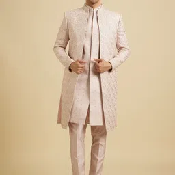 Manyavar Men Sequin Work Mandarin Collar Sherwani Set-image-26