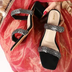Lavie Women Embellished Party Open Toes Suede Block Heels-image-2