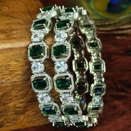 Anouk Set Of 2 Silver-Plated American Diamond Studded Bangles-62