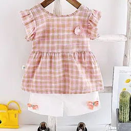 BAESD Girls Checked T-shirt with Shorts-image-13