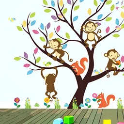 LANSTICK Black & Brown Tree With Monkeys Splash-Proof Eco-FriendlyWallpaper-image-81