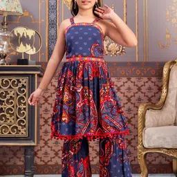 Muhuratam Girls Navy Blue Viscose Rayon Kurta Sets-image-6