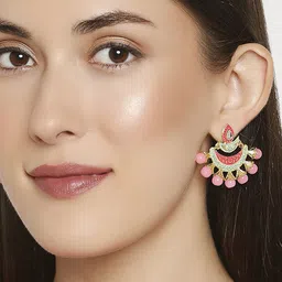 Anouk Artificial Beaded Cresent Shaped Meenakari Drop Earrings image 4